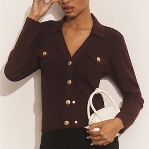 Anthropologie Maeve Deep Purple/Plum Collard Cardigan